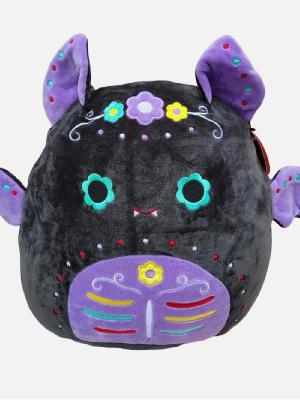 Plush Bat Stuffed Animal - Black and Purple Floral Design